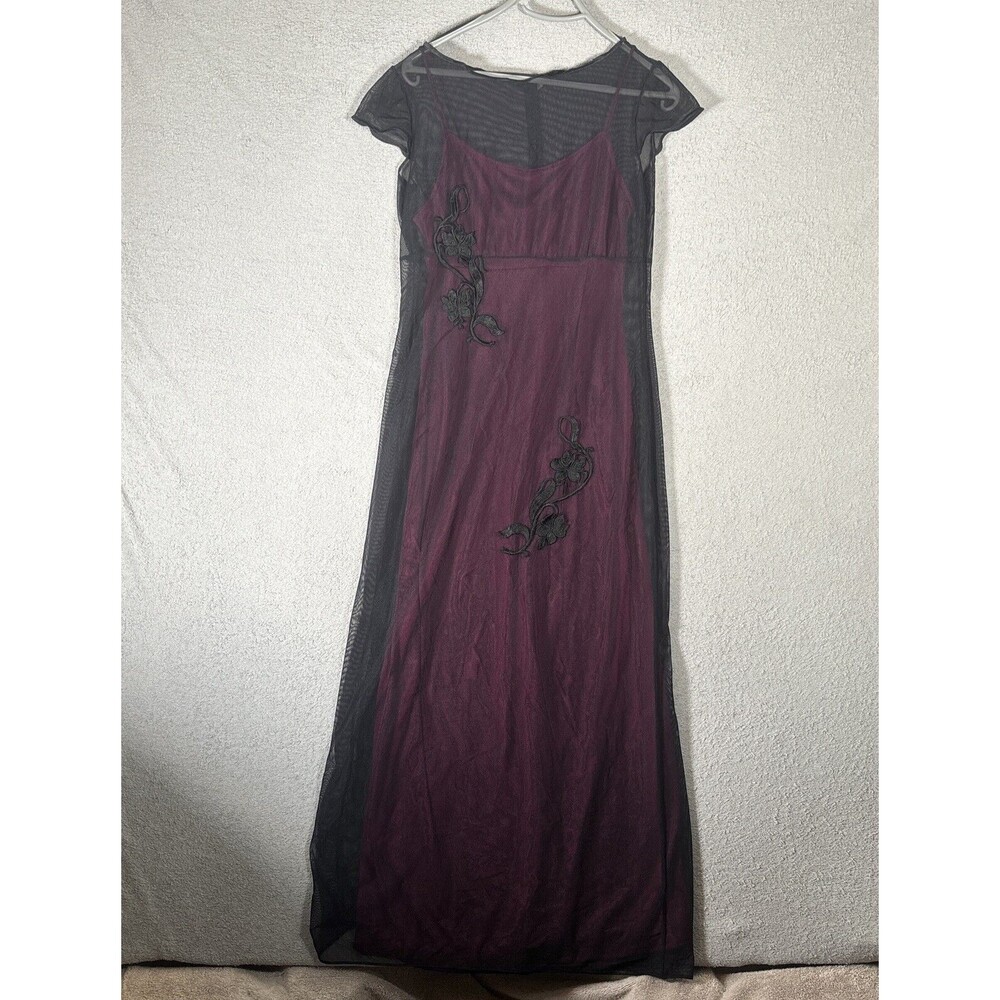 Warren Petites XS Mesh Layered Slip Maxi Dark Floral WhimsiGoth‎ Y2K Fairy Goth